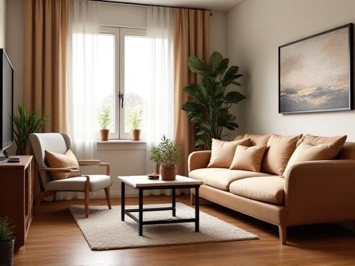 Salotto residenziale accogliente e pulito con dettagli curati